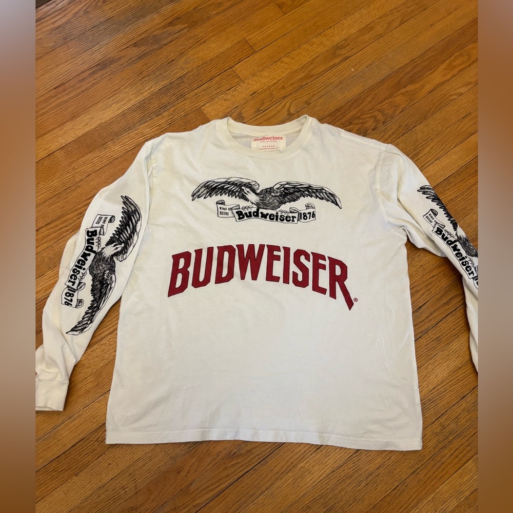 Budweiser White and Red Long Sleeve Tee